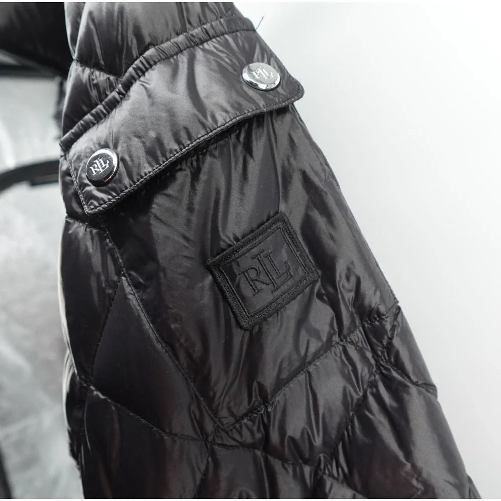 Lauren Ralph Lauren Womens Black Diamond Quilted Down Puffer Coat Hooded XL - Picture 4 of 11